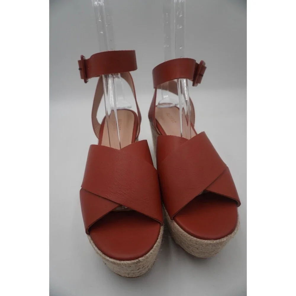 Alohas Lyla Nude Crisscross Ankle Strap Jute Sole Chunky Espadrille Wedge Sz 11